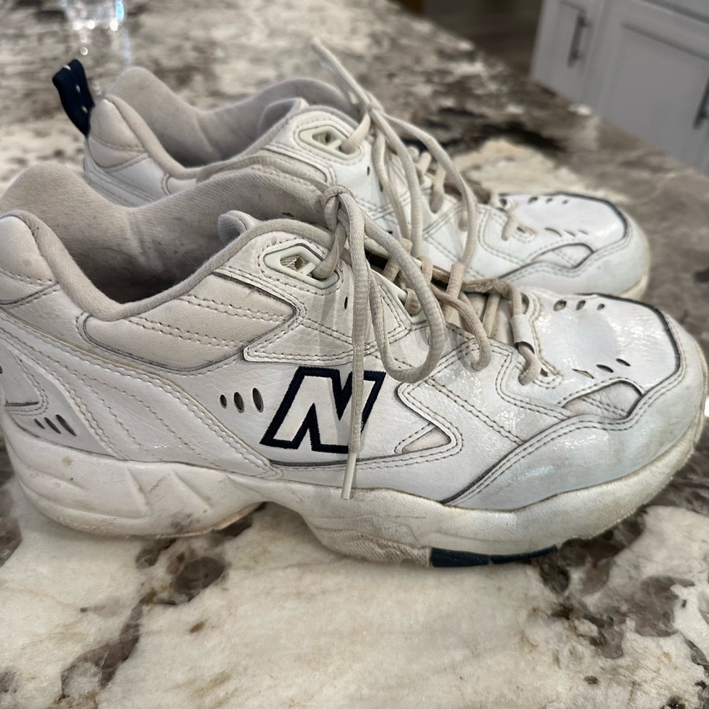 New Balance White and Navy Sneakers
